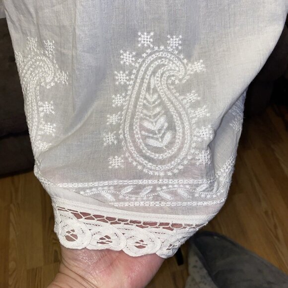 Women's Sweet Magnolia White Embroidered Long Cotton Tunic size XL - Picture 4 of 11